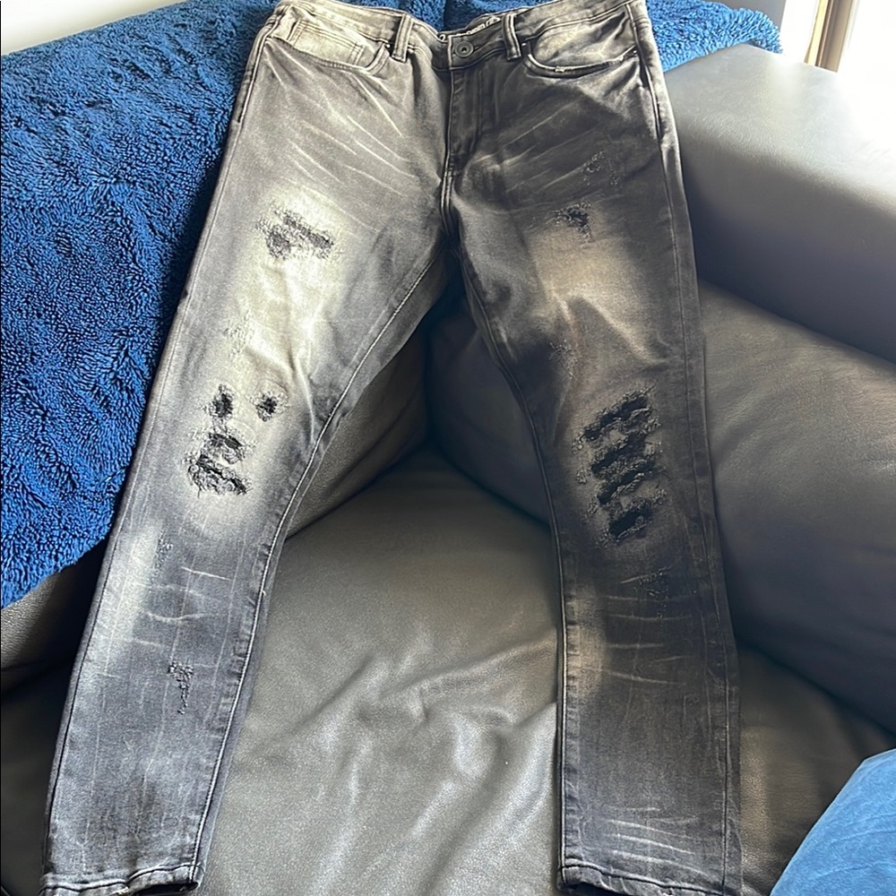 Black Skinny Jeans with Distressed Details (Crysp Denim)